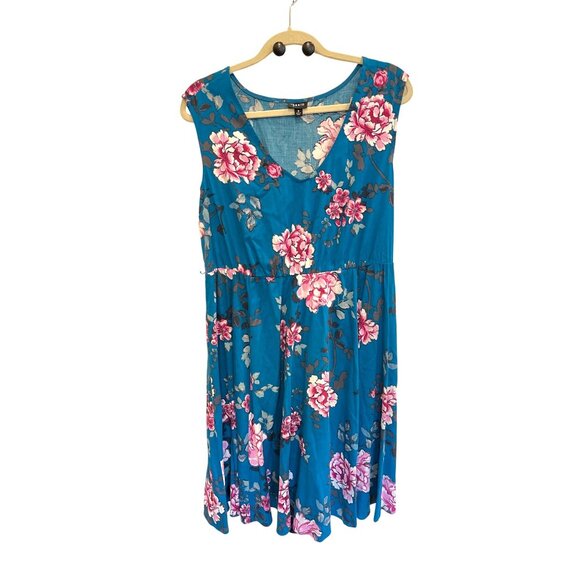 Torrid Blue Floral Dress Sleeveless Size 0 PLUS Summer A-Line Mini Rayon - Picture 1 of 14